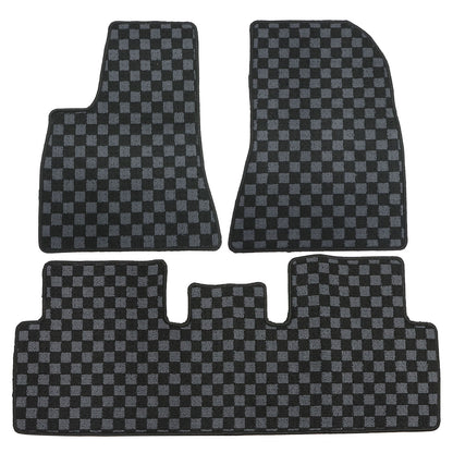 For 2017-2023 Tesla Model 3 4Doors Checkered Flag Carpet Floor Mats Waterproof