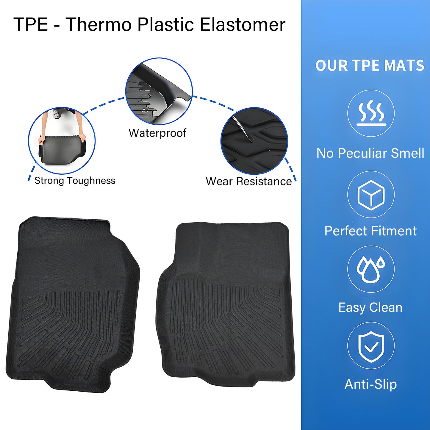 TPE Front Floor Mats Liner Fits 1994-2002 Dodge Ram 1500 2500 3500 All-Weather