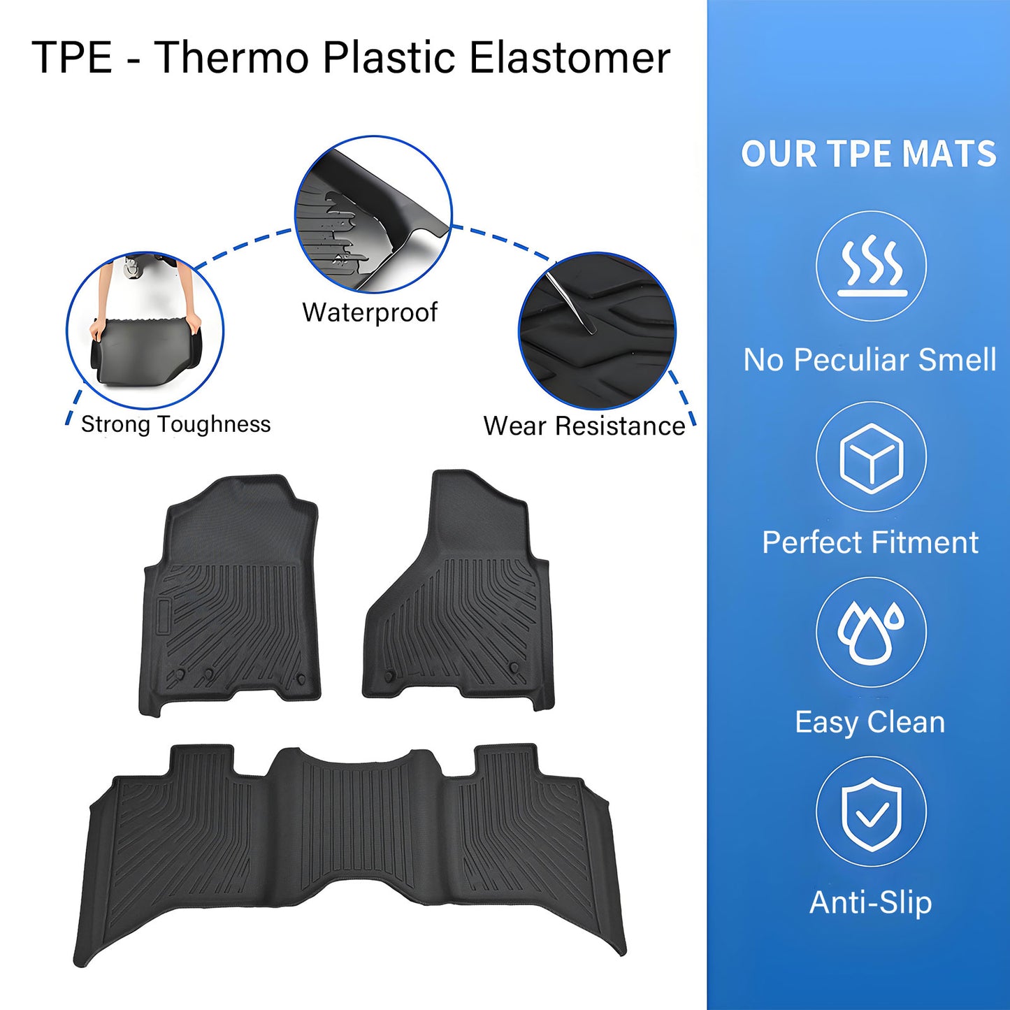 Floor Mats Liner For 2012-2018 Dodge Ram 1500 2019-2024 Classic Quad Cab TPE