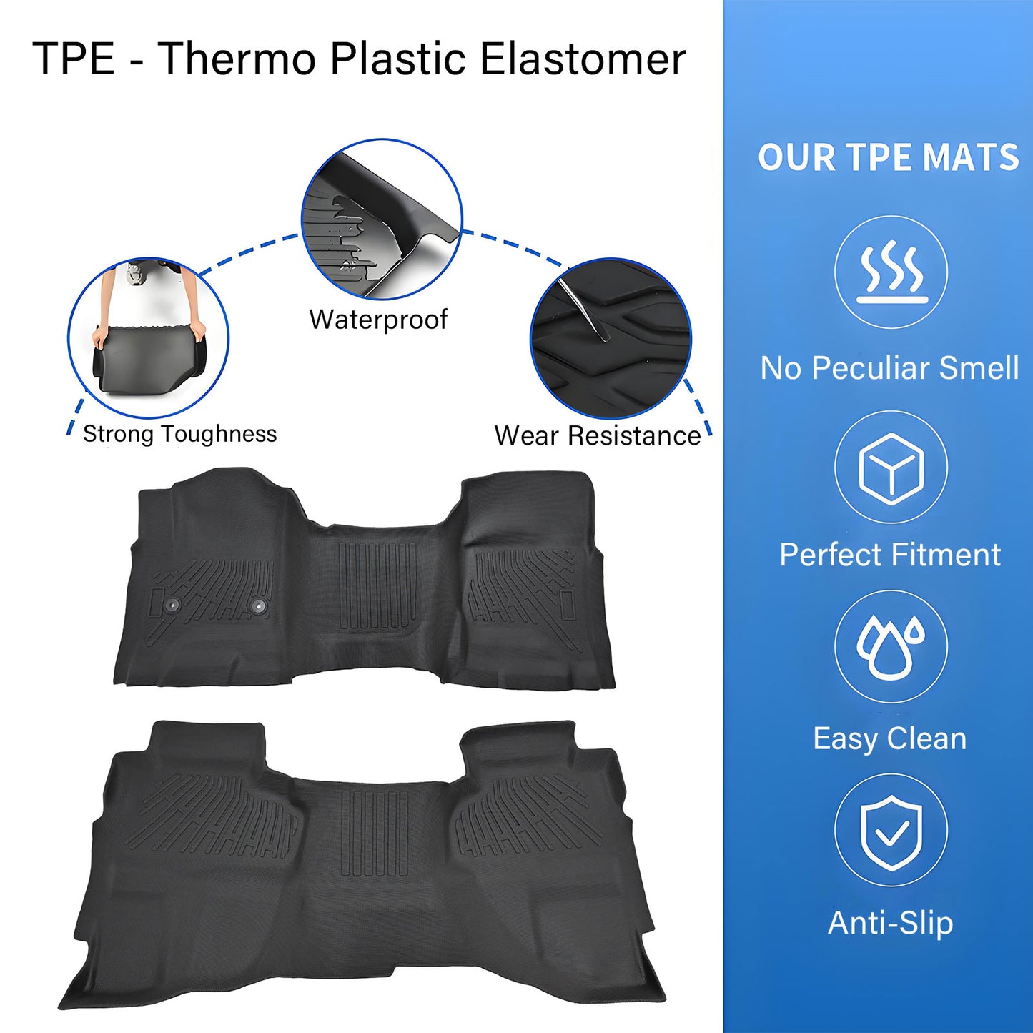 Floor Mats Liner For 2014-2018 Silverado/Sierra 1500 Double Cab TPE All Weather