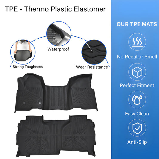 Floor Mats Liner For 2019-2025 Silverado/Sierra 1500 Double Cab TPE All Weather