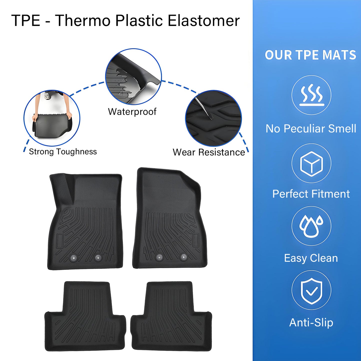 3D Floor Mats Liner Set Cover Fits 2011-2015 Chevy Volt All Weather TPE Black