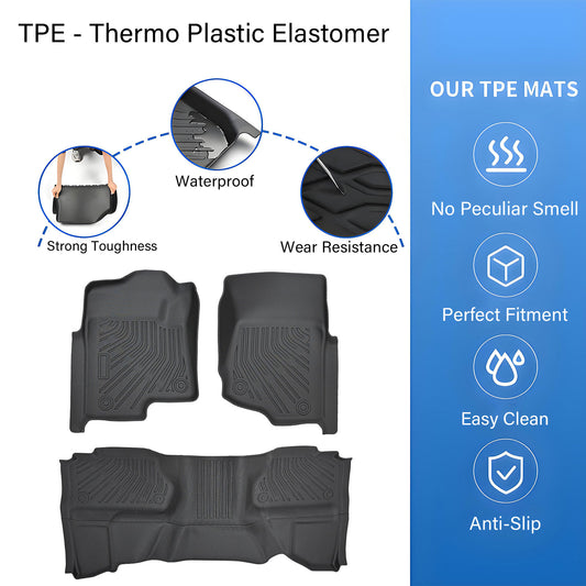 TPE 3D Floor Mats Liners For 2007-2013 Silverado/Sierra 1500 2500 Extended Cab