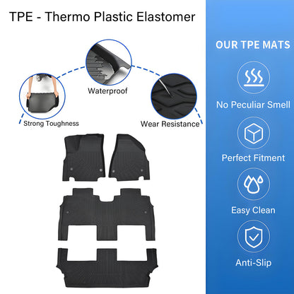 TPE Floor Mats Liners 3 Row For 2017-2025 Chrysler Pacifica Hybrid Waterproof