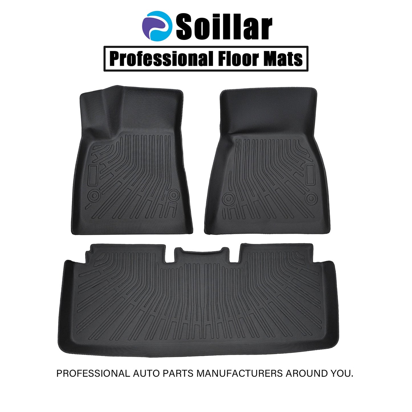 1st & 2nd Row Floor Mats Liner Set Cover Fits 2012-2020 Tesla Model S TPE Black