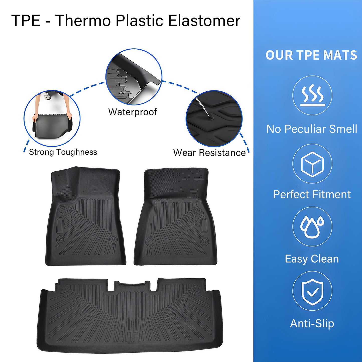 1st & 2nd Row Floor Mats Liner Set Cover Fits 2012-2020 Tesla Model S TPE Black