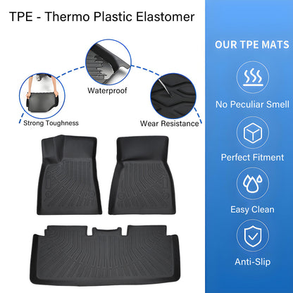 1st & 2nd Row Floor Mats Liner Set Cover Fits 2012-2020 Tesla Model S TPE Black