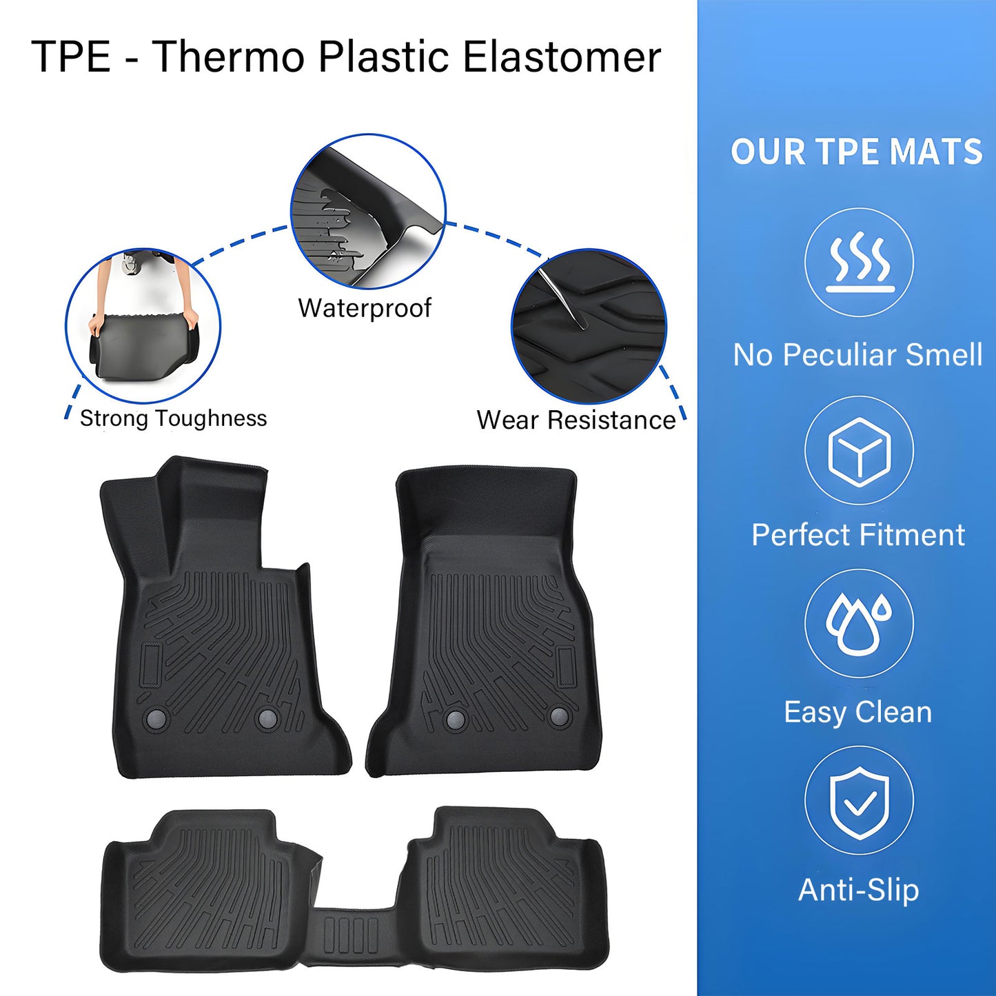 Floor Mats Liner Set Cover Fits 2012-2018 BMW 3 Series F30 F31 All Weather TPE