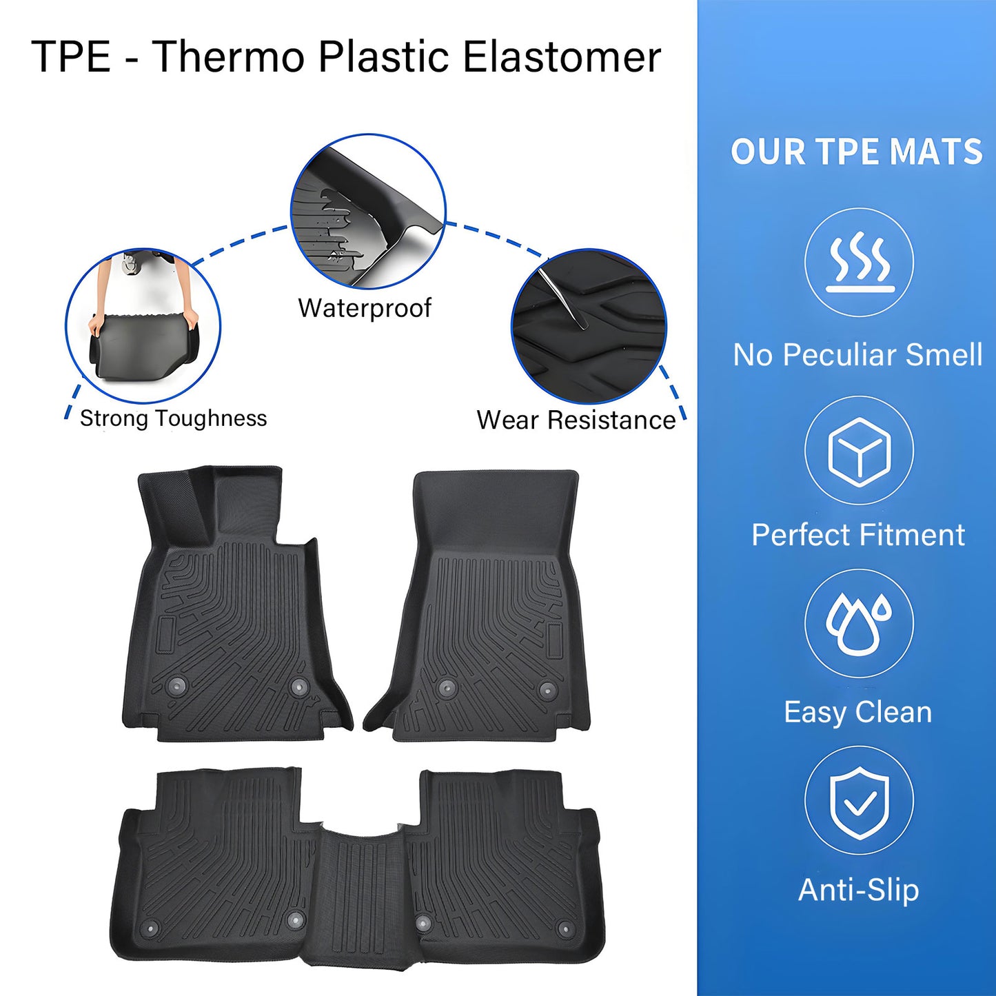 1st & 2nd Row Floor Mats Liner Set Cover Fits 2016-2020 Cadillac CT6 TPE Black