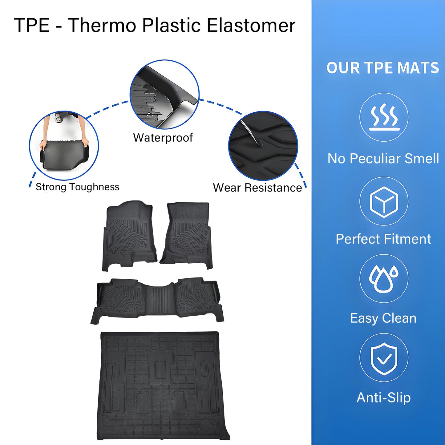 TPE Floor Mats & Trunk Cargo Liner Non-Slip For 2007-2014 Chevry Tahoe/GMC Yukon
