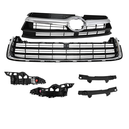w/5 Bumper Bracket For Highlander 2014-16 Front Upper Lower Chrome Grille Grill