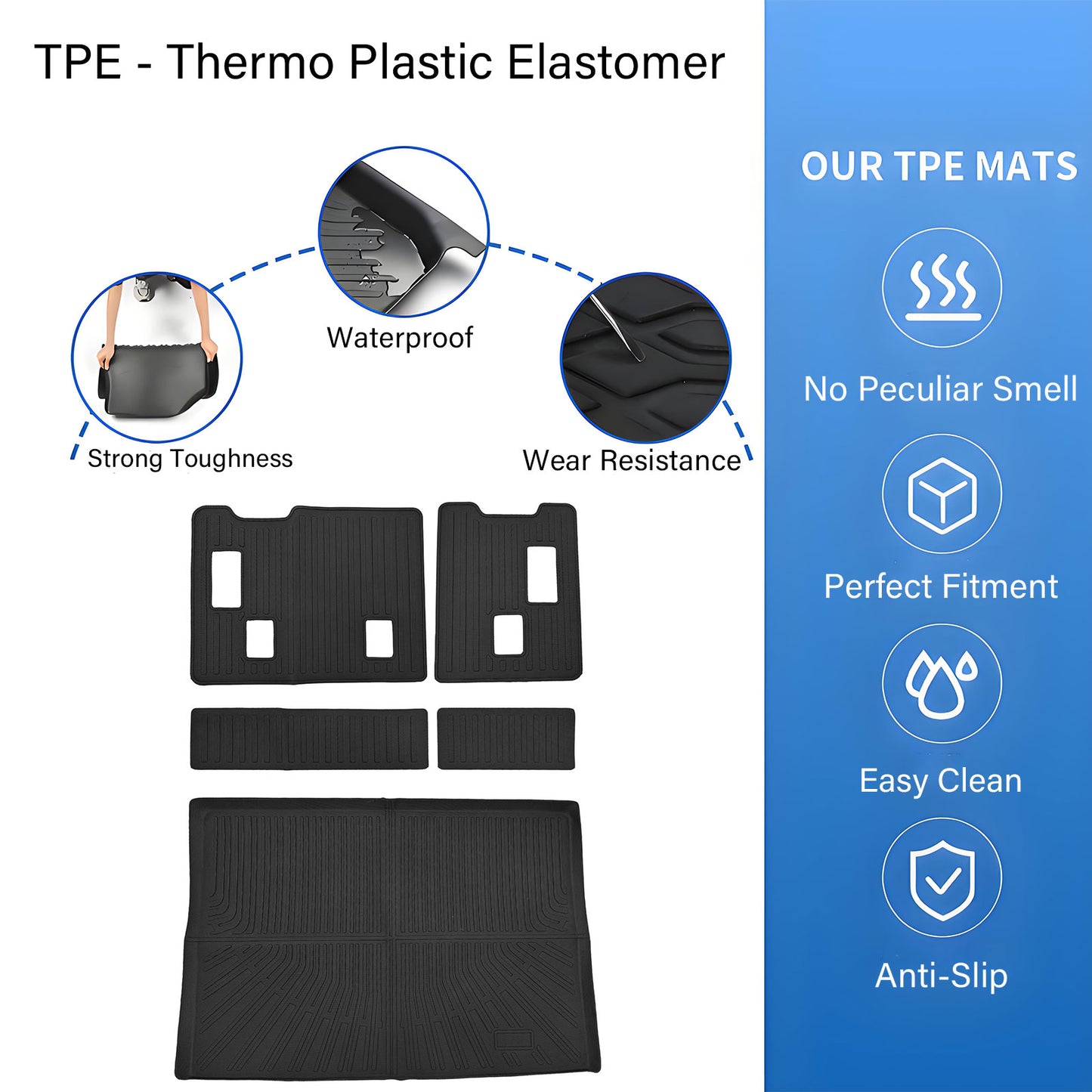 Backrest Mats+Trunk Cargo Liners For 2015-2020 Chevy Suburban/GMC Yukon XL TPE