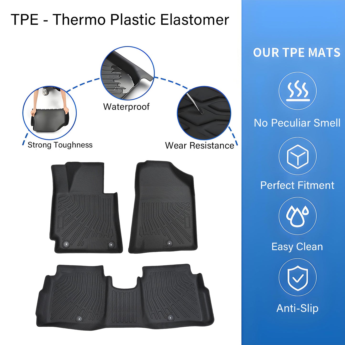 Floor Mats Liner TPE For 2014-2018 Kia Forte Sedan 5Passengers Waterproof Black