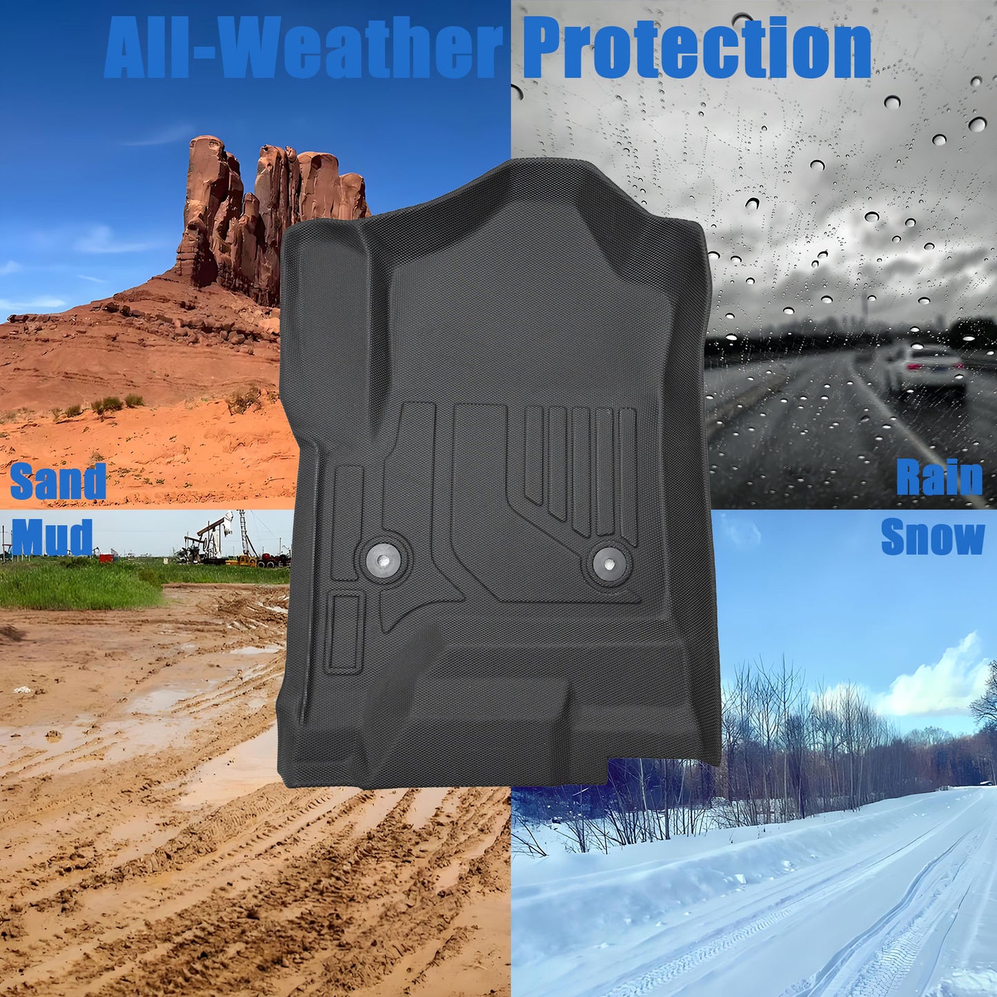 Floor Mats Liner For 2014-2018 Silverado/Sierra 1500 Double Cab TPE Waterproof