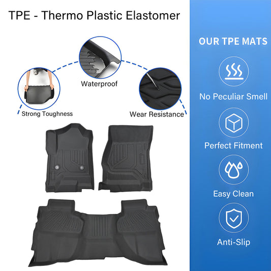 Floor Mats Liner For 2014-2018 Silverado/Sierra 1500 Double Cab TPE Waterproof