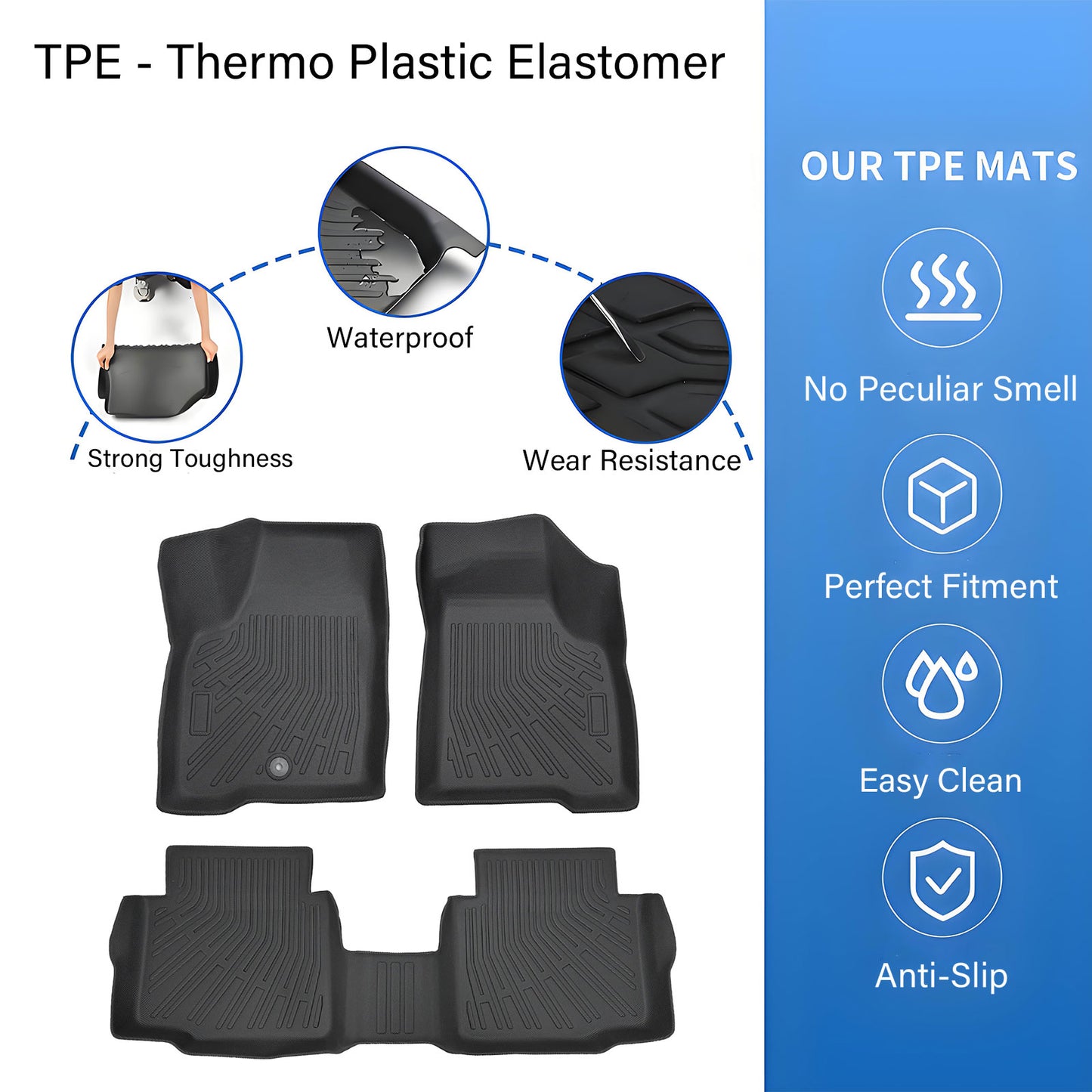 Floor Mats Liner For 2006-2013 Chevrolet Impala Front-Rear All Weather TPE Black