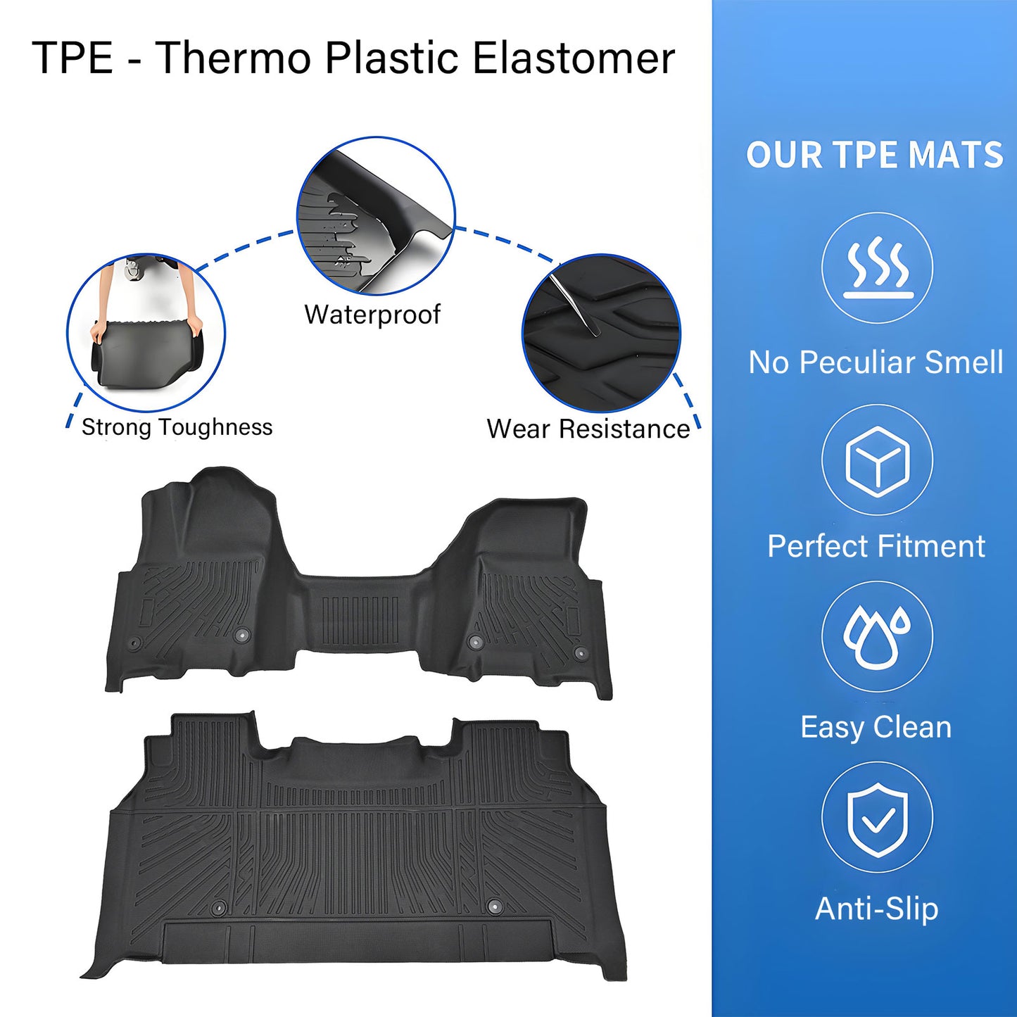 3D Floor Mats Liners TPE For 2025 2026 Dodge Ram 1500 Crew Cab Bench Seat Black