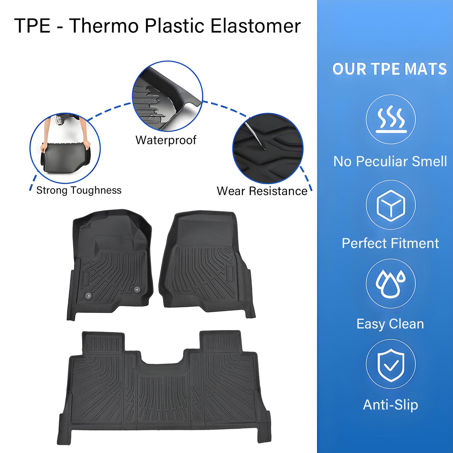 For 2017-2026 Ford F250 F350 F450 Super Duty Crew Cab TPE Floor Mats Liner Set