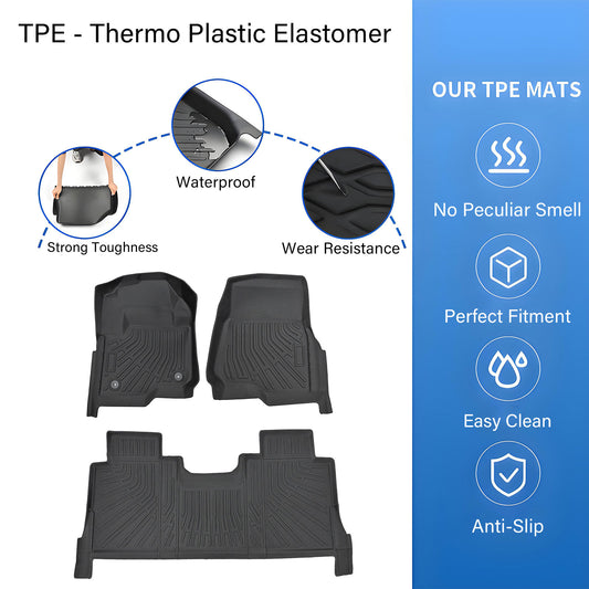 For 2017-2026 Ford F250 F350 F450 Super Duty Crew Cab TPE Floor Mats Liner Set