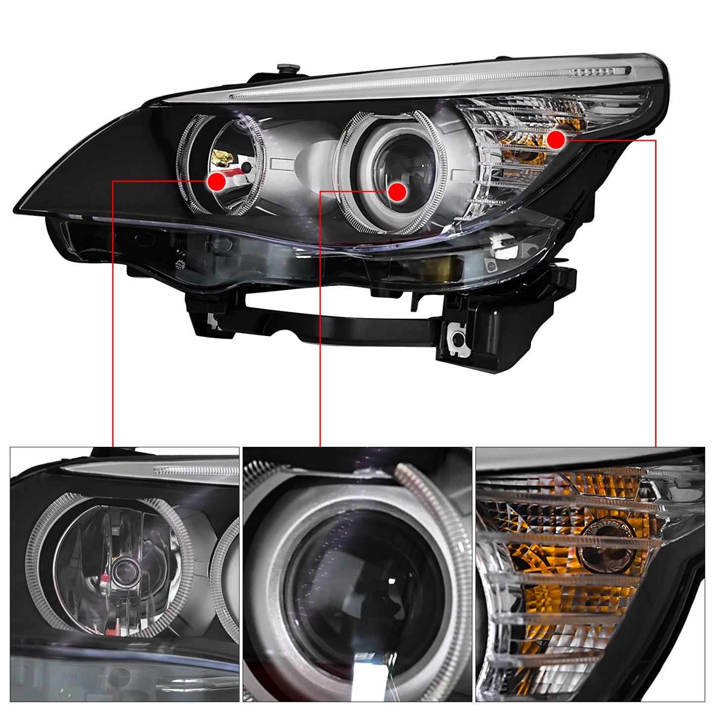 63127177731 For BMW 528i Base 08-10 Left Headlight Halogen Projector Replacement