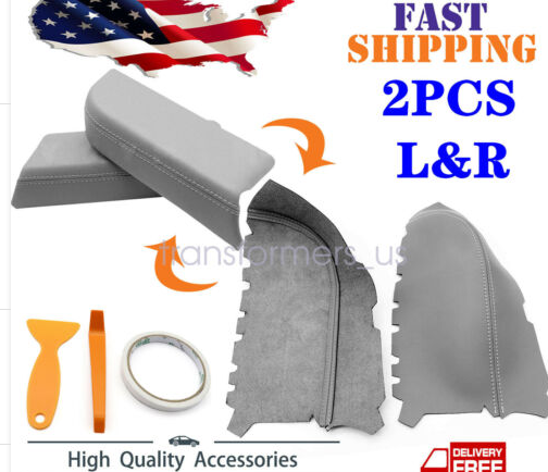 2Pc Leather Front Door Panels Armrest Cover for Honda Pilot 2009-2013 Gray