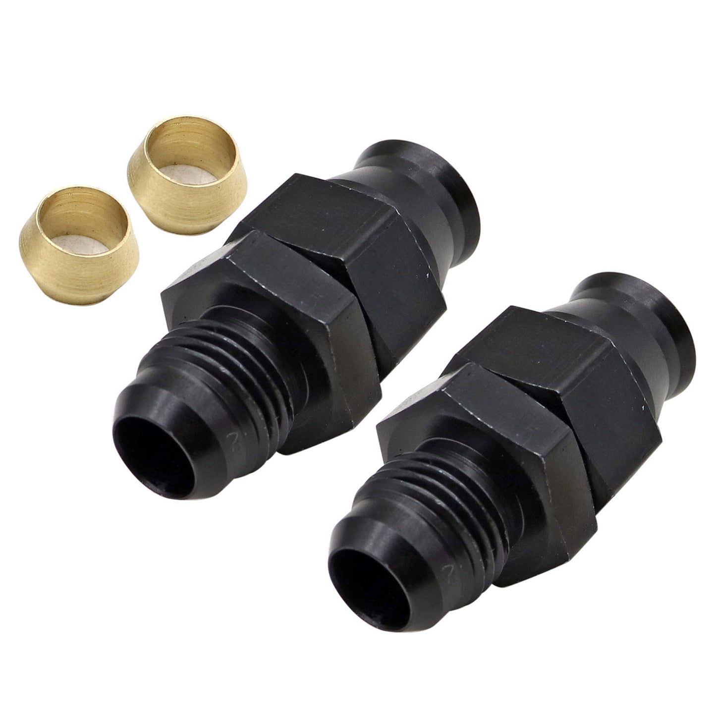 2 x 5/16 inch Tube To 6 AN Male Adapter Fitting With Brass Ferrule Hardline Black