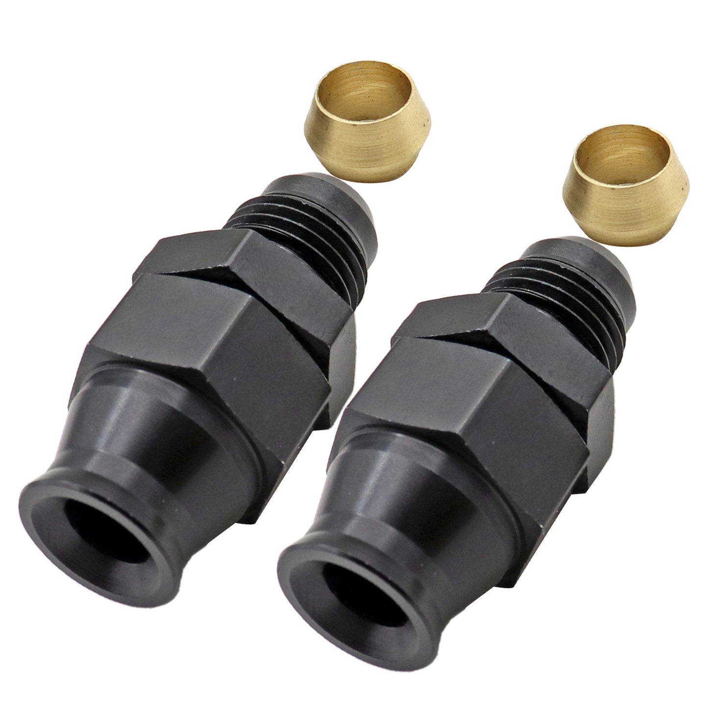 2 x 5/16 inch Tube To 6 AN Male Adapter Fitting With Brass Ferrule Hardline Black