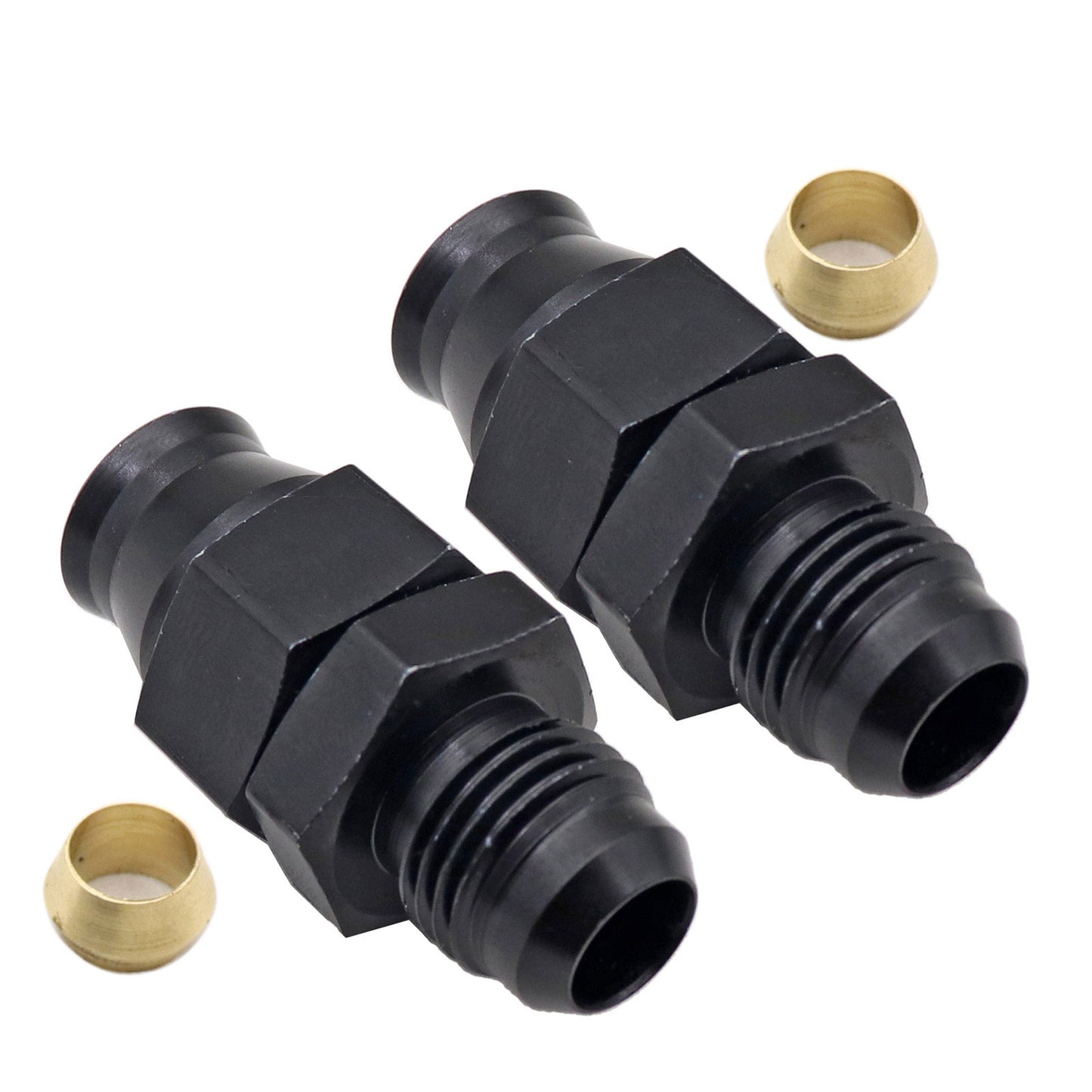 2 x 5/16 inch Tube To 6 AN Male Adapter Fitting With Brass Ferrule Hardline Black
