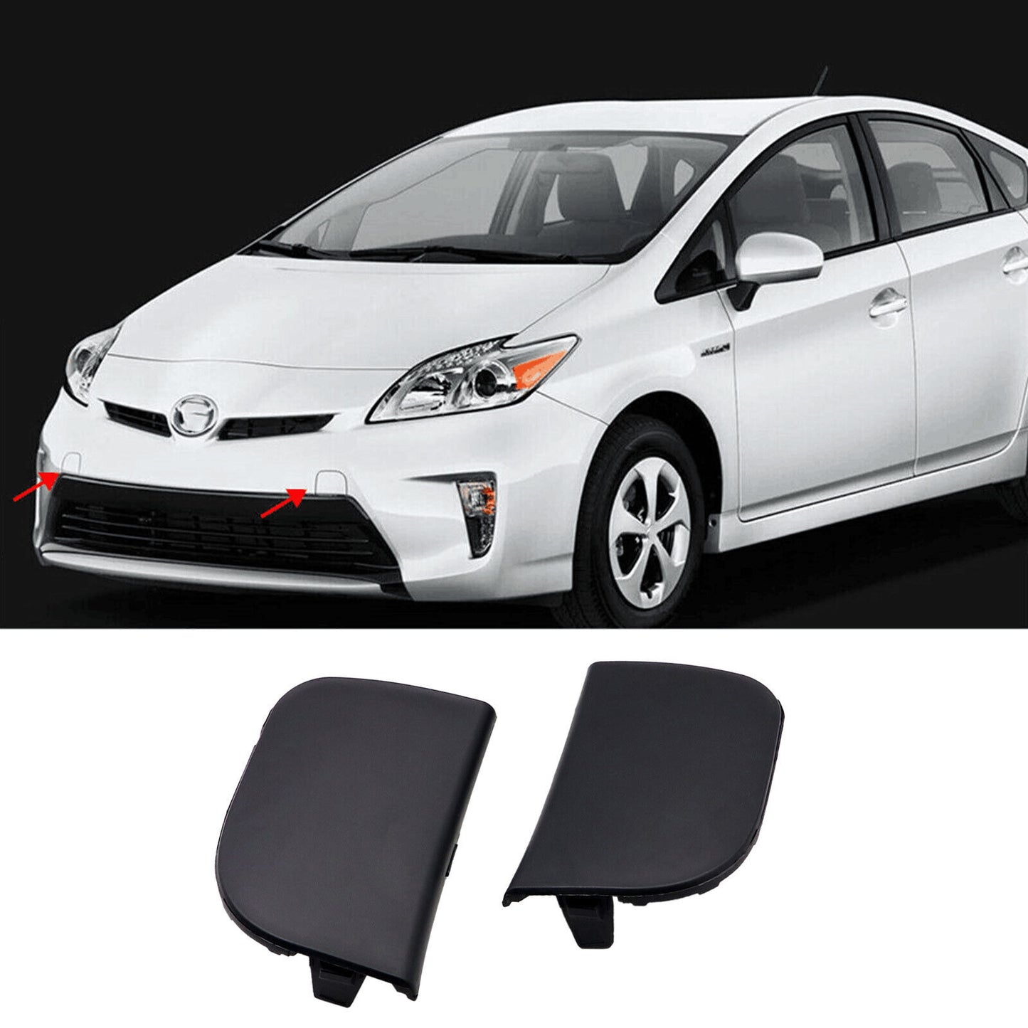 Fit for TOYOTA Prius 2012-2015 Black Front Bumper Tow Eye Hook Cover Cap X2