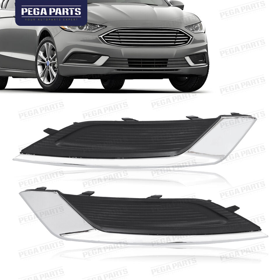 For 2017-2018 Ford Fusion Front Fog Light Cover Bezel W/ Chrome Trim Left+Right