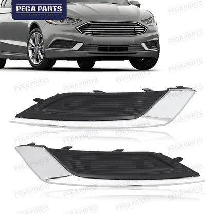 For 2017-2018 Ford Fusion Front Fog Light Cover Bezel W/ Chrome Trim Left+Right