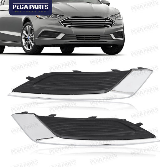 For 2017-2018 Ford Fusion Front Fog Light Cover Bezel W/ Chrome Trim Left+Right