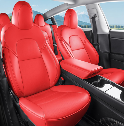 For 2017-2023 Tesla Model 3 Leather Full Set Seat Cover Front & Rear Cushion Red