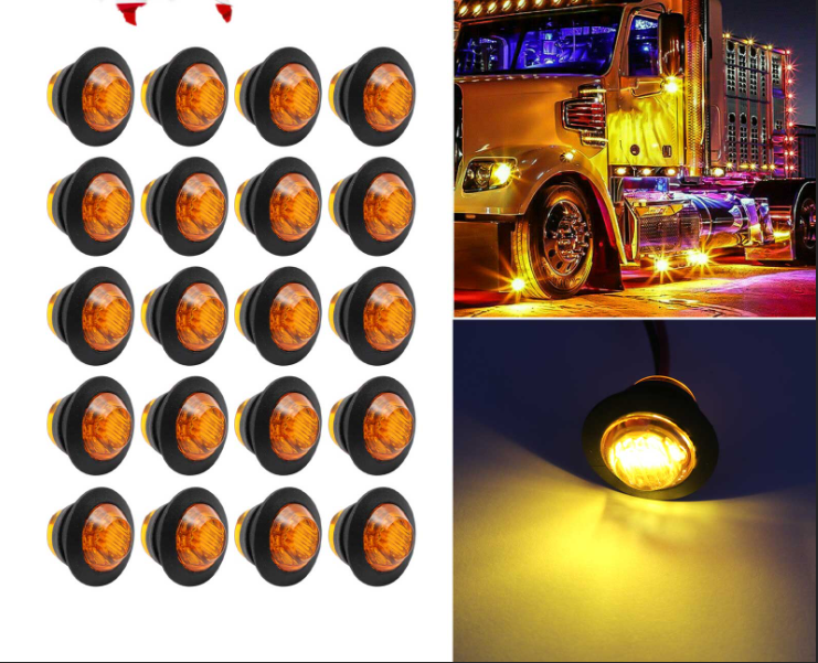 20X Amber 3/4"Round LED Bullet Clearance Side Marker Lights For Truck Trailer RV