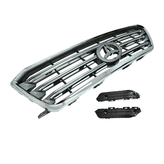 Front Upper Chrome Grille W/ Pair Bumper Bracket For 2008-2010 Toyota Highlander