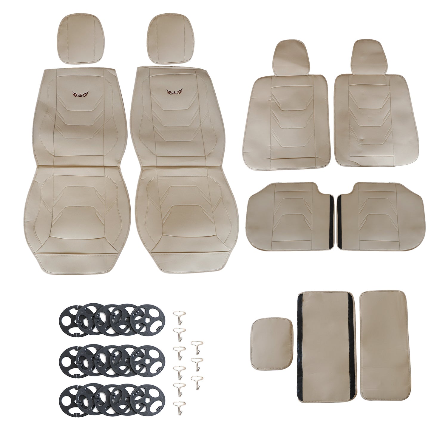 For Honda Quilted Leather Car 5-Seat Cover Front & Rear Seat Protector Beige