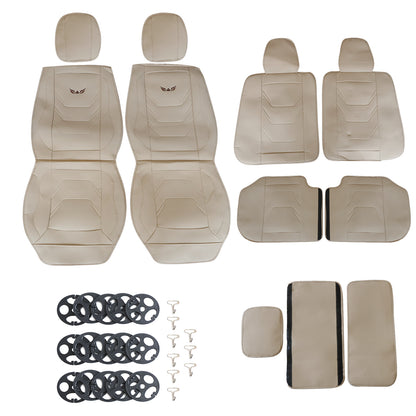 For Honda Quilted Leather Car 5-Seat Cover Front & Rear Seat Protector Beige