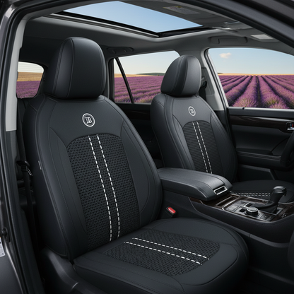 Toyota Highlander Black Carbon Seat Cover - Lavender Field Scene