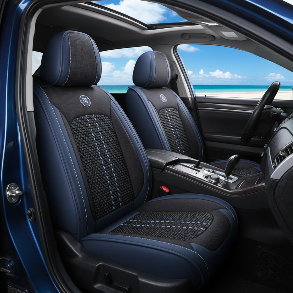 Toyota RAV4 Navy Blue Ice Silk Seat Cover - Coastal Scene