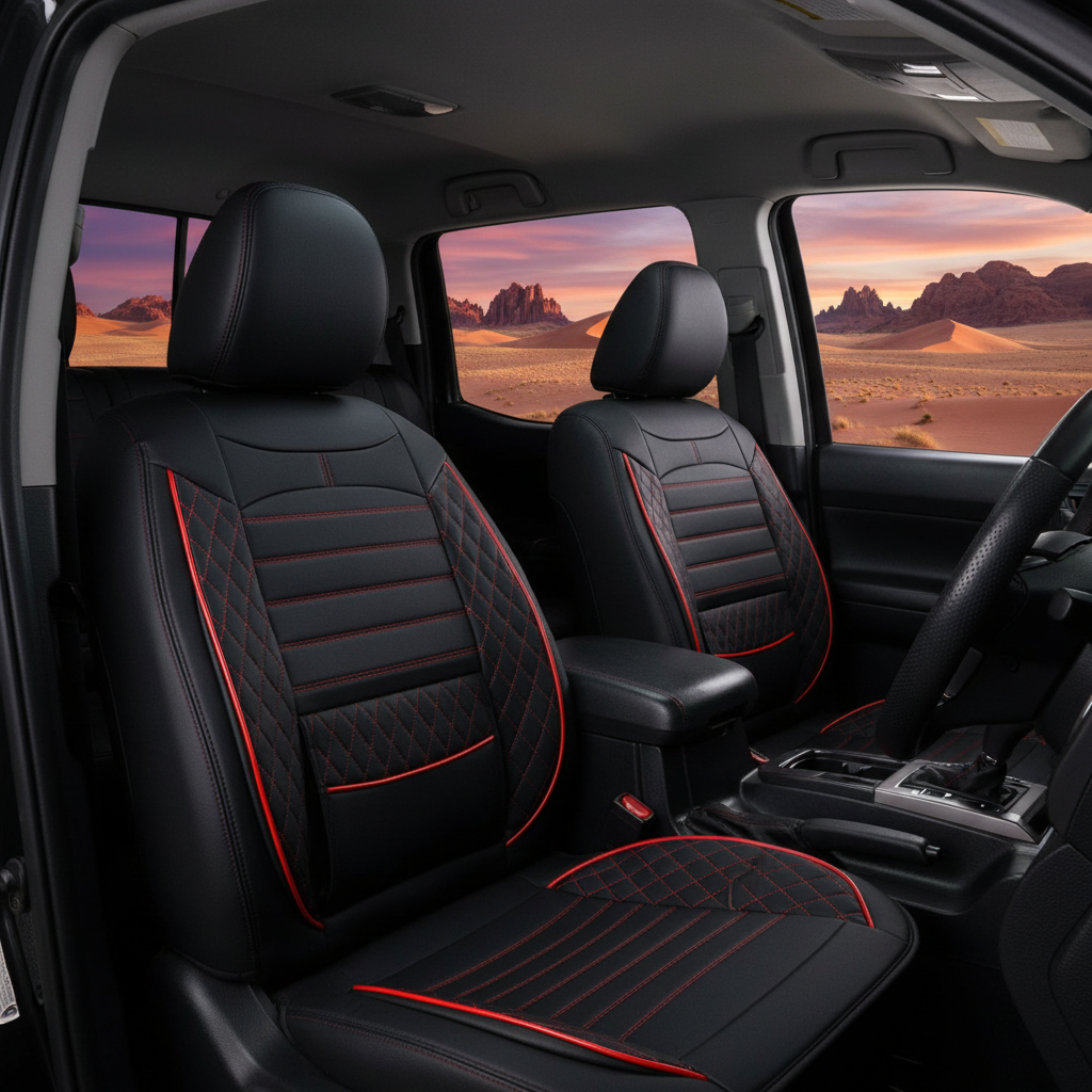 Toyota Tacoma Black Red Diamond Seat Cover - Desert Scene